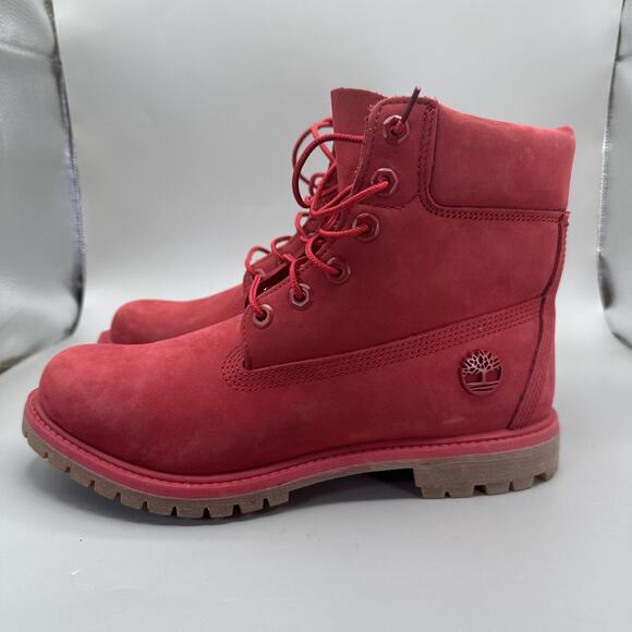 Timberland Premium Boots Womens Size 9 US Red 6 Inch Waterproof Nubuck A1JGJ - Picture 2 of 10